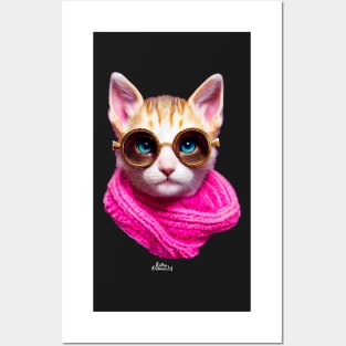 Cat with scarf and glasses Posters and Art